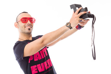 model isolated on white camera polaroid