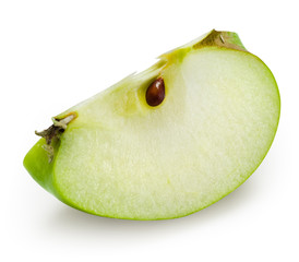 Slice of green apple isolated on white background