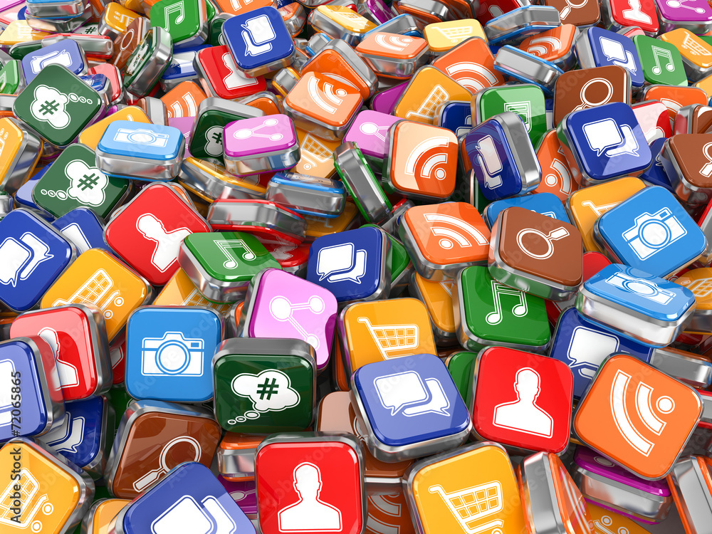 Poster software. smartphone or mobile phone app icons background.