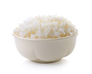 Rice in a bowl on a white background