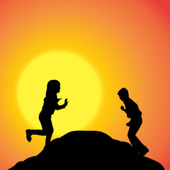 Vector silhouette of children.