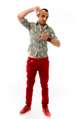 Fototapeta premium model isolated on plain background hand gesture framing focusing