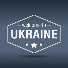 welcome to Ukraine hexagonal white vintage label