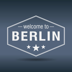 welcome to Berlin hexagonal white vintage label