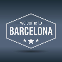 welcome to Barcelona hexagonal white vintage label