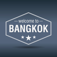 welcome to Bangkok hexagonal white vintage label