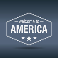 welcome to America hexagonal white vintage label