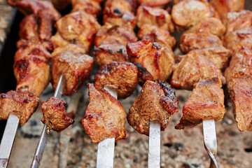 Shish kebab on skewers