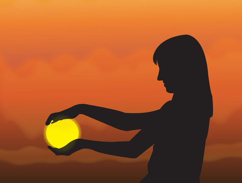 Silhouette "girl holding the sun"