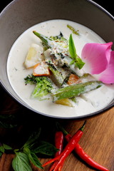 Traditional thai green curry with vegetables