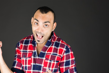 model isolated on plain background victory confident