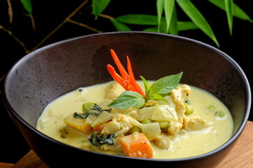 Traditional thai green curry with chicken