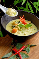 Traditional thai green curry with chicken