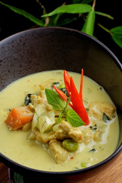 Traditional thai green curry with chicken