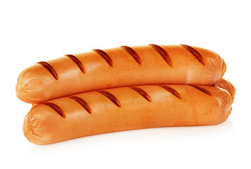 Grilled sausages isolated on white background