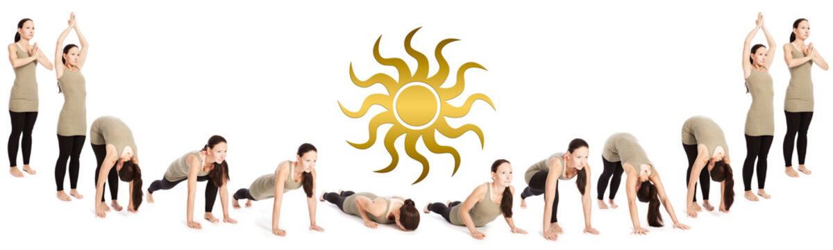 Ablauffolge des Sonnengru&szlig;es mit Sonnensymbol