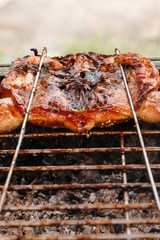 Roasted chicken on barbecue grills
