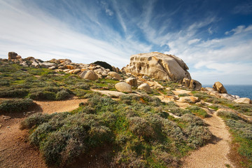 Rock formations in Capo Testa in Sardinia, Italy.