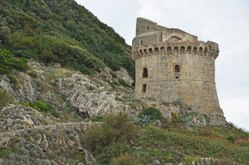 Fototapeta na wymiar torre medievale sulla scogliera