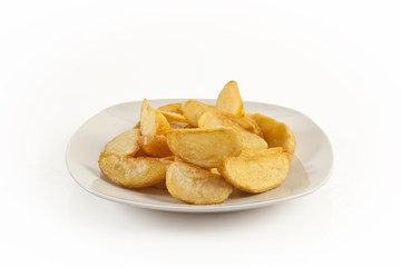Fried potato wedges isolated with clipping path