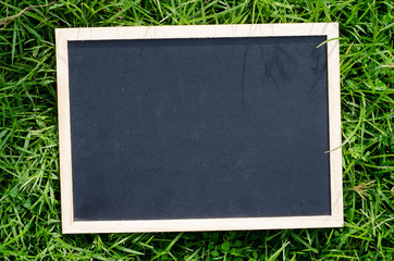 Blank chalkboard in green grass