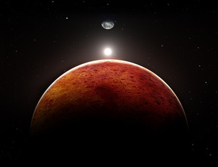 Planet Mars with moon, illustration © Peter Jurik