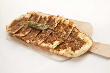 Turkish traditional beef Pide isolated with white background