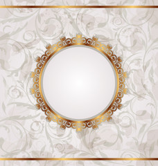 Golden retro frame, seamless floral texture