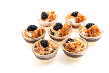mini desserts on white