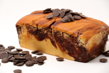 chocolate swirls on a marble cake