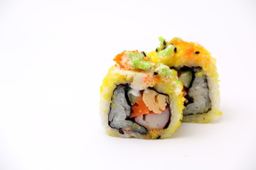 maki Sushi Roll on a white background.
