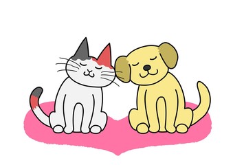 犬と猫　頬を寄せ合う