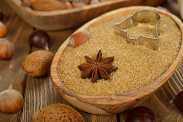 Fototapeta na wymiar Nuts, spices and sugar