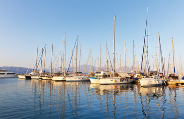 Fototapeta na wymiar Yachts in port of Agios Nikolaos, Crete, Greece