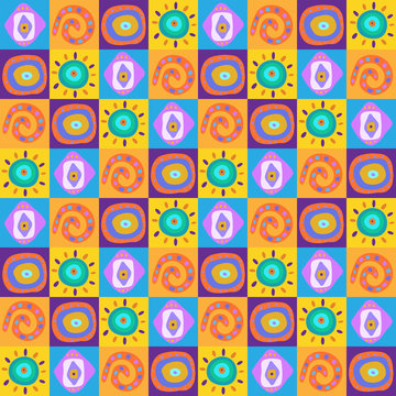 Seamless Background With Ethnic Ornaments In The Boxes