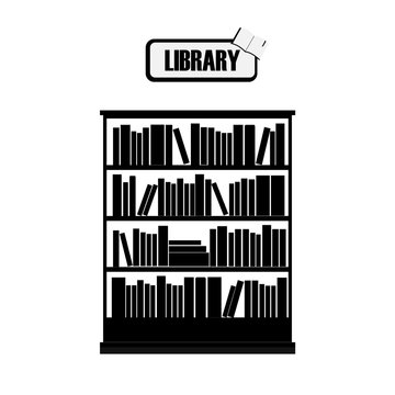 Vector of library book shelf black and white