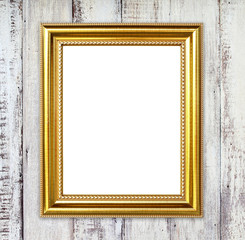 golden frame on wood wall background