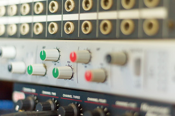 Close-up of audio gear in recording studio