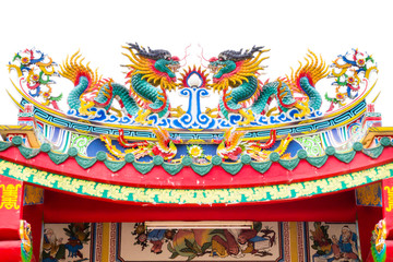 Obraz premium Asian dragon on top of shrine's roof, Thailand