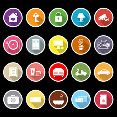 General home stay flat icons with long shadow