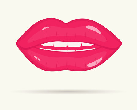 Women's pink lips on white background