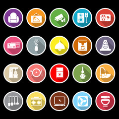 Cafe and restaurant flat icons with long shadow