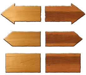 Set of wooden signs on white background