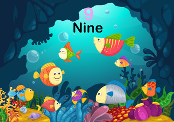 number nine fish under the sea vector