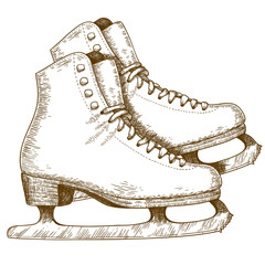 Engraving illustration of ice skating shoes and blades
