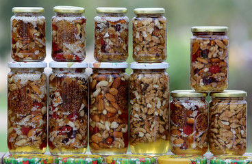 Honey with nuts and fruits