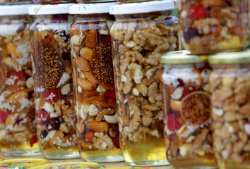 Honey with nuts and fruits