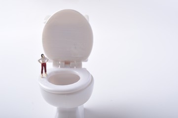 洋式のトイレとミニチュアの人形