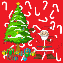 christmas tree with gift and santa clause vector