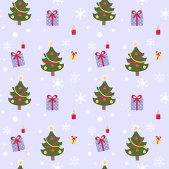 Seamless pattern with fir tree,candles and snowflakes